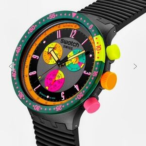 Swatch Neon Seppia Chronograph Watch (green, pink, yellow, orange, black)
